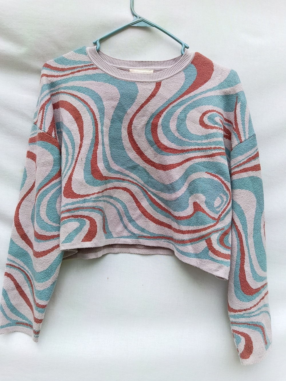 Altar'd State Cropped Retro Swirl Knit Sweatshirt Y2K Maximalist Size Medium